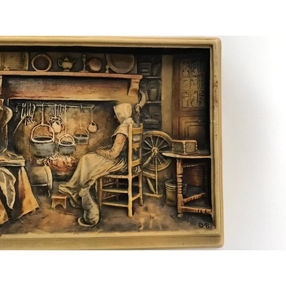 VTG Arthur Osborne Ivorex Wall Plaques A Friendly Call/The Old Folks at Home 3D